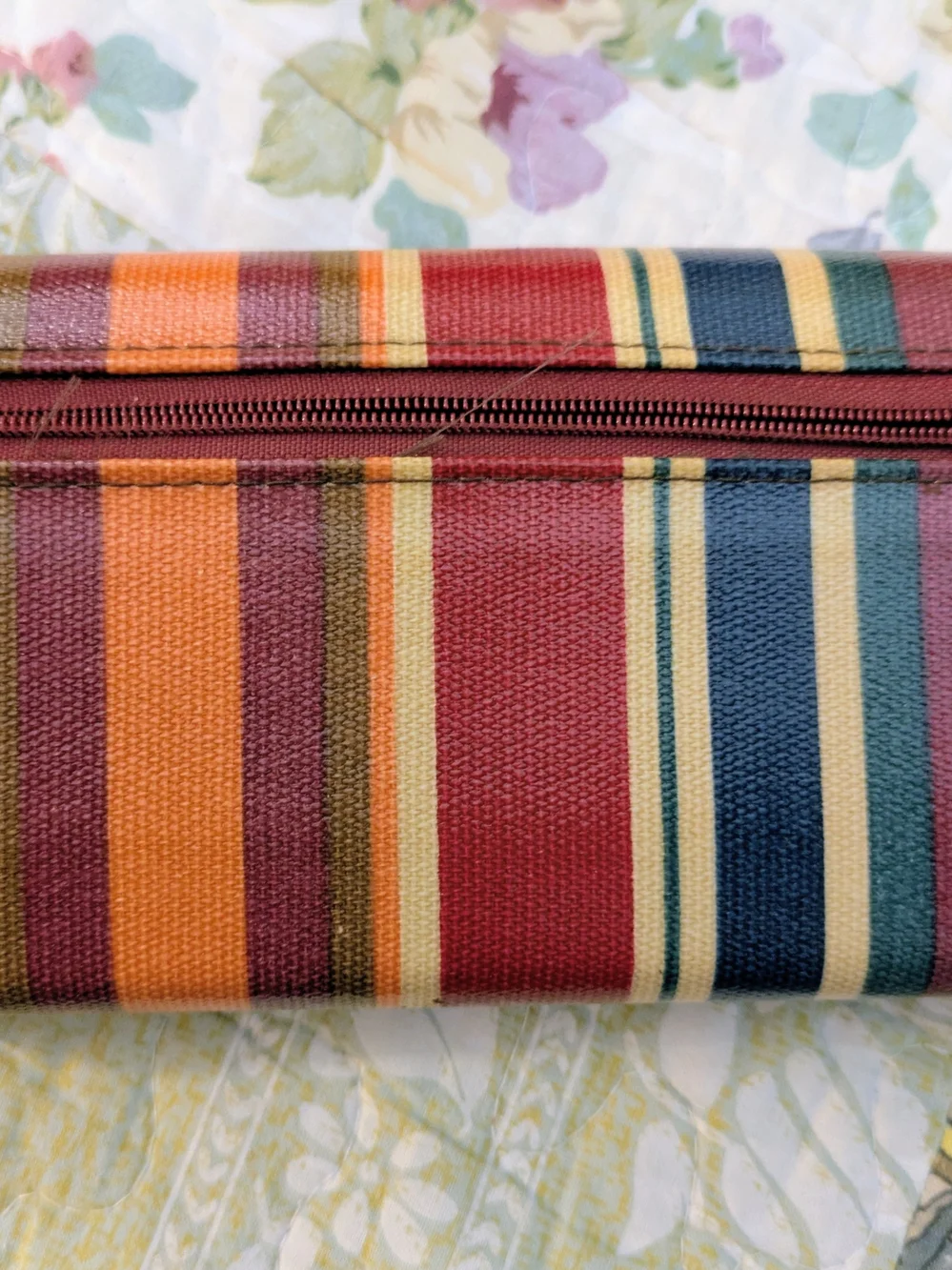 Striped Multicolor Women’s Trifold Wallet with Brown Trim